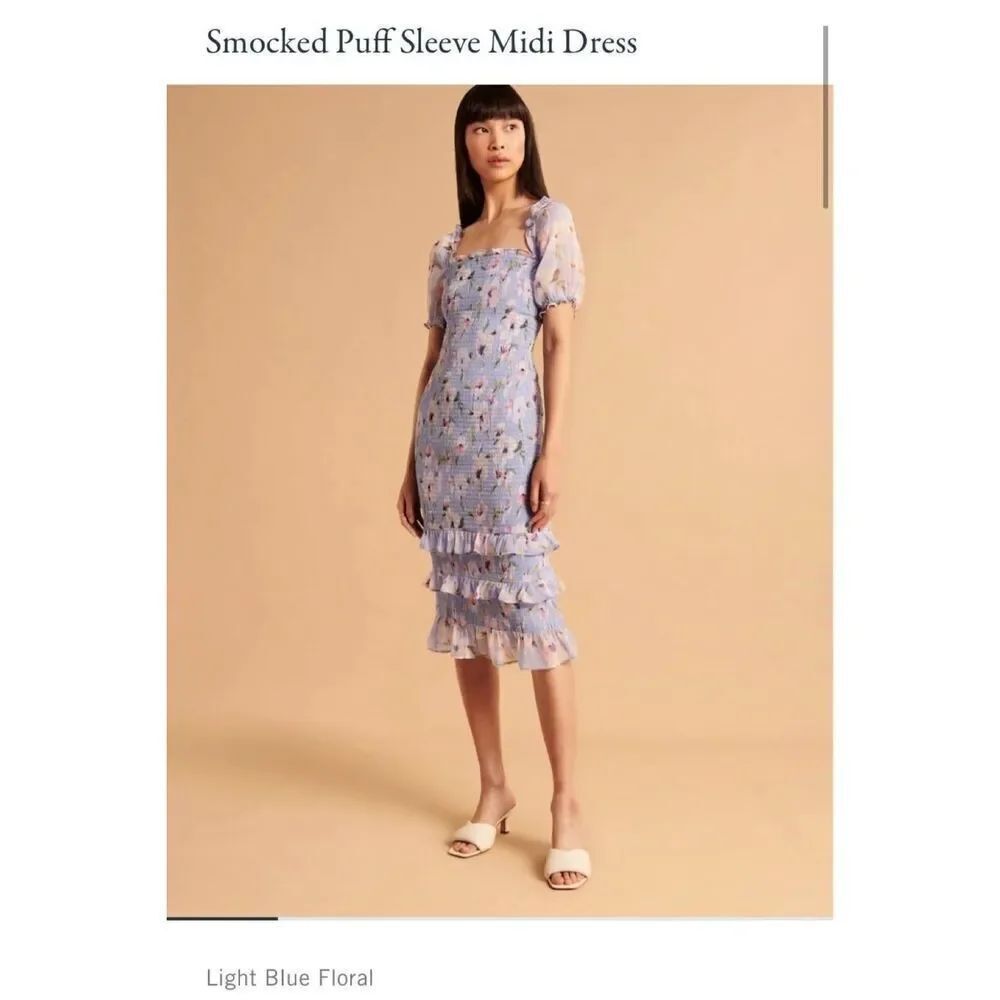 Abercrombie and Fitch Smocked puff sleeve midi dress women's size medium NEW